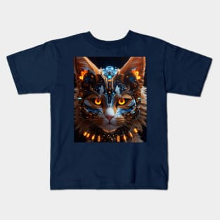 Sci-fi Robotic White Cat Head Kids T-Shirt